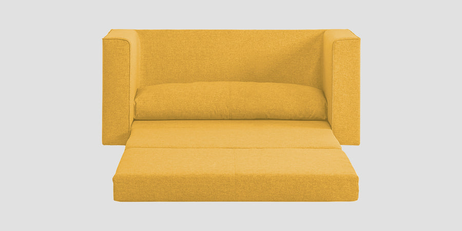 Kenia Fabric 3 Seater Foldable Sofa Cum Bed In Bold Yellow Colour - Febonic Living