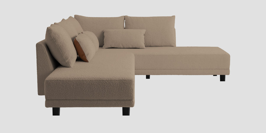 Ira Boucle Fabric Lhs 6 Seater Convertible Sofa Cum Bed In Mushroom Beige Colour - Febonic Living