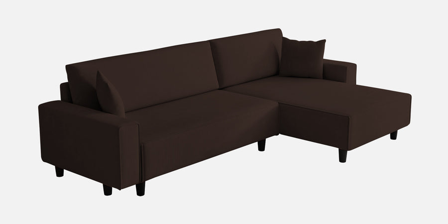 Peach Fabric Rhs 6 Seater Sofa Cum Bed With Storage In Coffee Brown Colour - Febonic Living