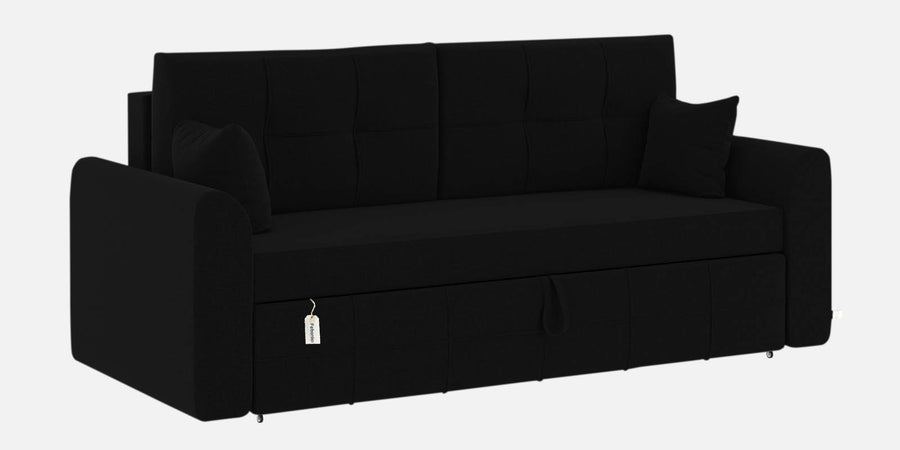 Ines Velvet 3 Seater Pull Out Sofa Cum Bed In In Zed Black Colour With Storage - Febonic Living