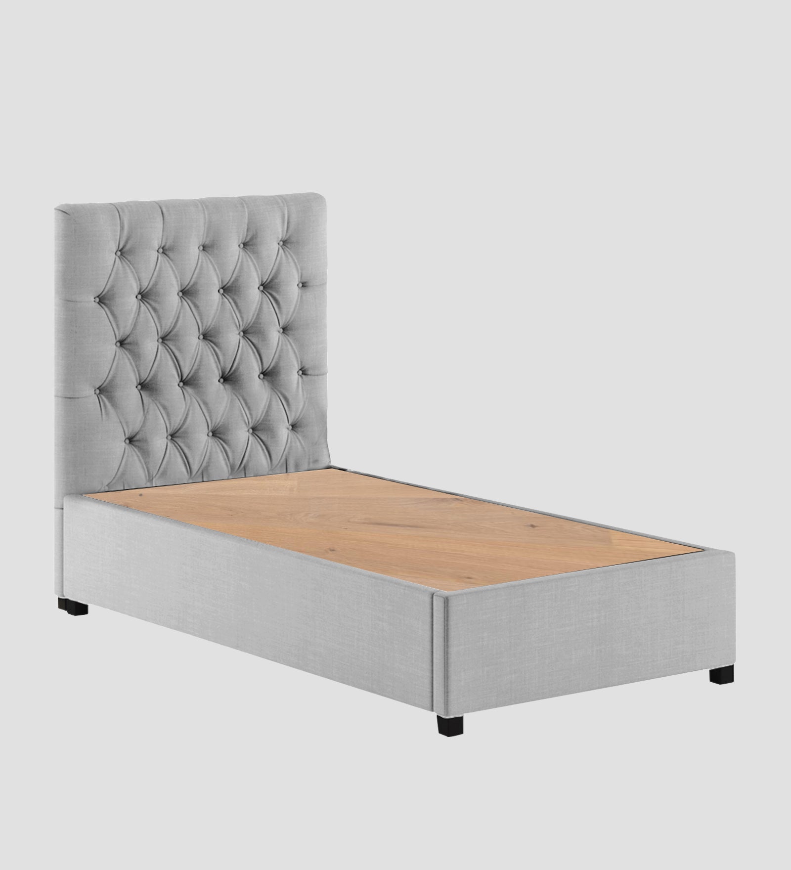 Isko Fabric Upholstered Single Bed in Lit Grey Colour with Box Storage