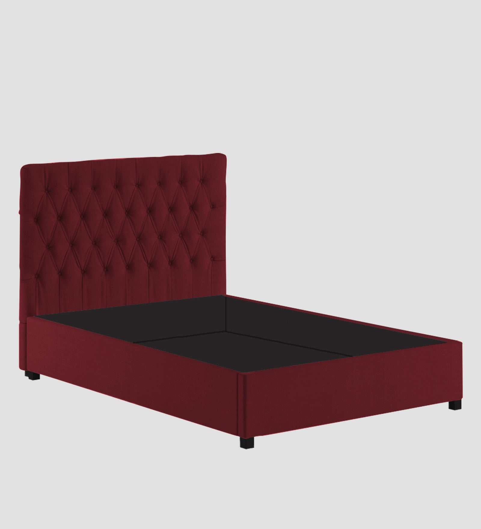 Isko Fabric King Size Bed In Blood Maroon Colour With Storage Box - Febonic Living