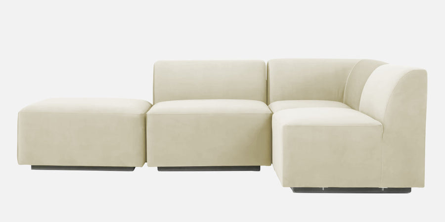 Bufa Velvet Lhs Sectional Sofa In Warm White Colour With Ottoman - Febonic Living