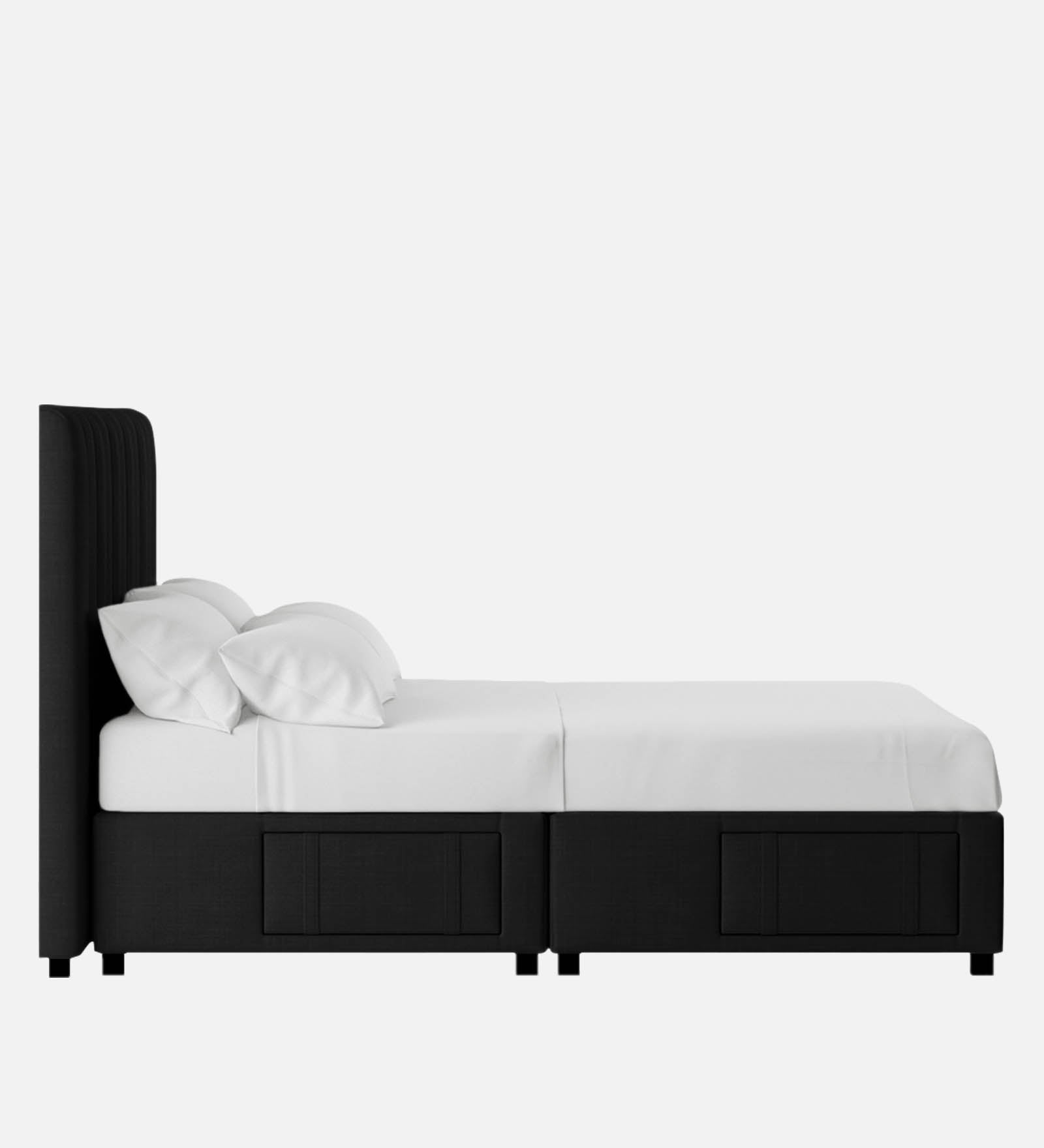 Nivi Fabric King Size Bed In Zed Black Colour With Drawer Storage