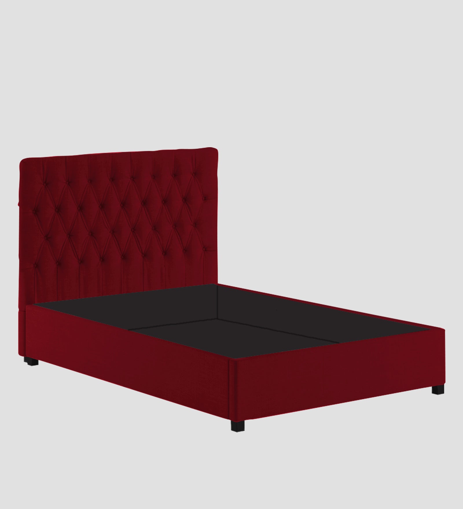 Isko Fabric King Size Bed In Ruby Red Colour With Storage Box - Febonic Living