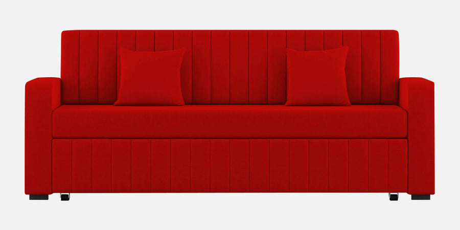 Calra Fabric 3 Seater Pull Out Sofa Cum Bed In Ruby Red Colour With Storage - Febonic Living