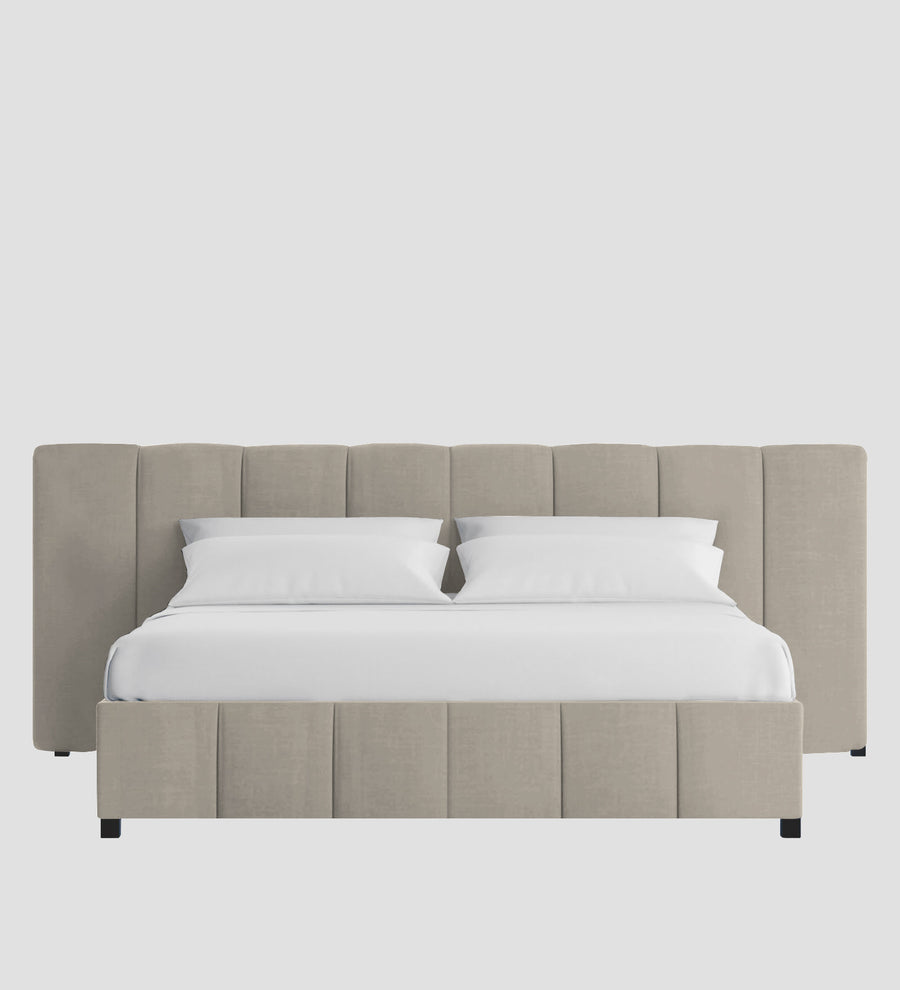 Nora Fabric Upholstered King Size Bed In Ash Grey Colour With Box Storage - Febonic Living