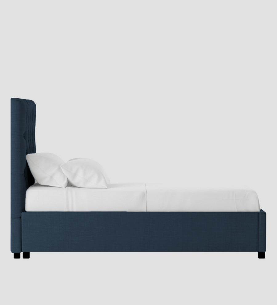 Isko Fabric Upholstered Single Size Bed In Light Blue Colour With Box Storage - Febonic Living