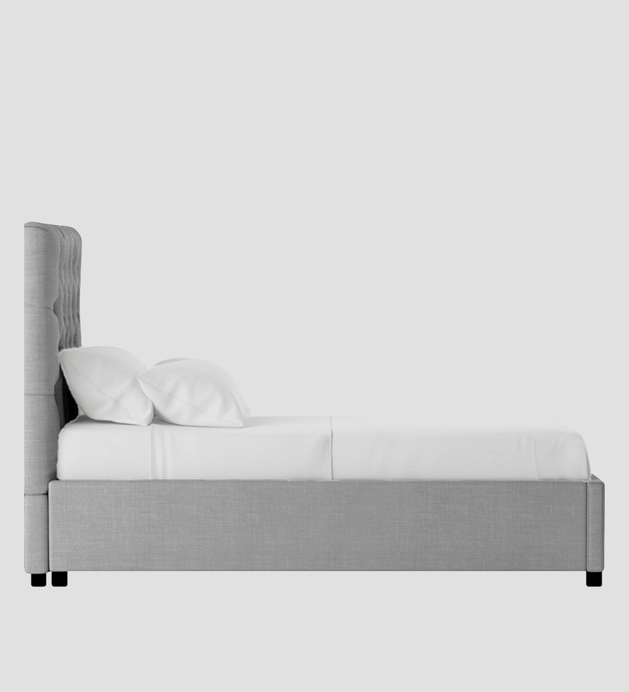 Isko Fabric Upholstered Single Size Bed In Lit Grey Colour With Box Storage - Febonic Living