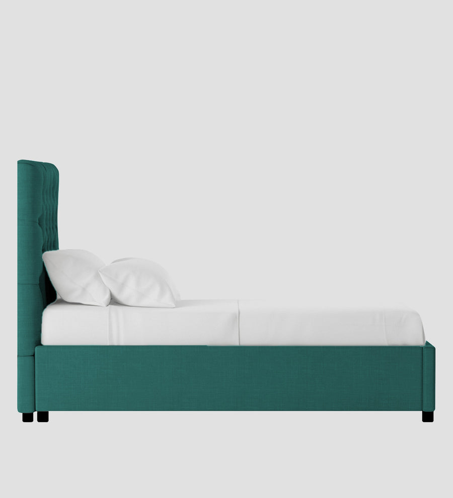 Isko Fabric Upholstered Single Size Bed In Sea Green Colour With Box Storage - Febonic Living