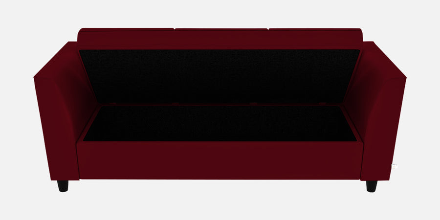 Bristo Velvet 3 Seater Sofa In Cherry Red Colour With Storage - Febonic Living