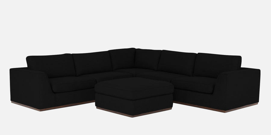 Freedom Velvet 6 Seater Lhs Corner Sofa In Adam Black Colour With Ottoman - Febonic Living
