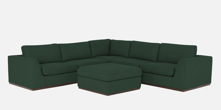 Freedom Velvet 6 Seater Lhs Corner Sofa In Amazon Green Colour With Ottoman - Febonic Living
