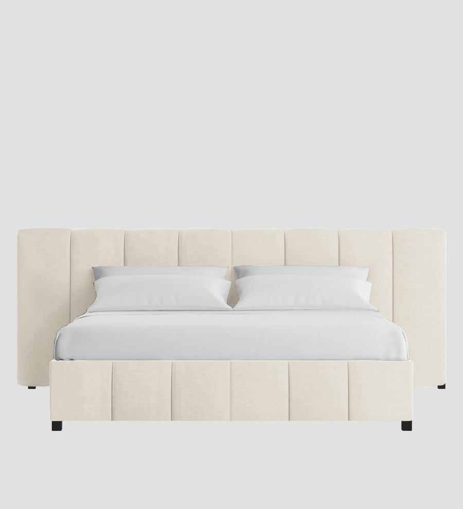 Nora Fabric Upholstered King Size Bed In Ivory Cream Colour With Box Storage - Febonic Living