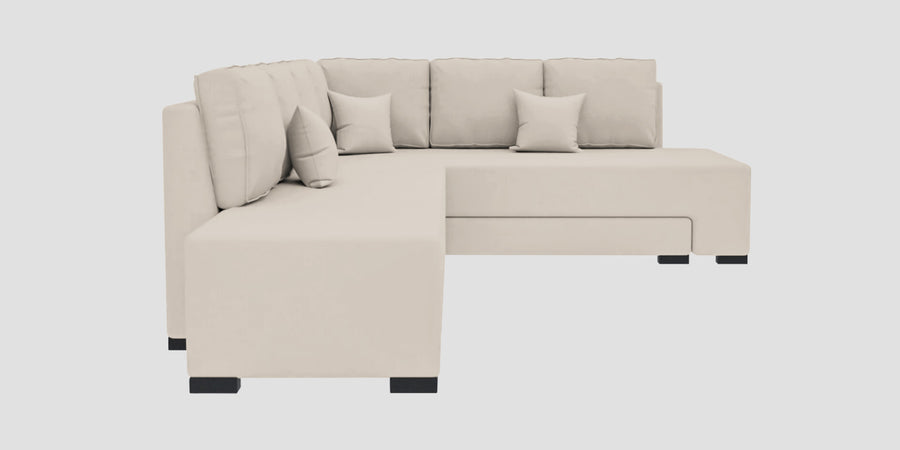 Corby Velvet Rhs 6 Seater Convertible Sofa Cum Bed In Camel Beige Colour - Febonic Living