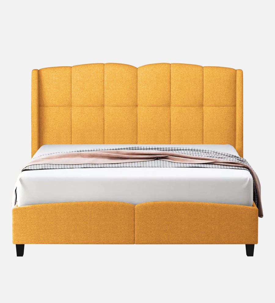 Jovi Velvet Upholstered Queen Size Bed In Turmeric Yellow Colour - Febonic Living