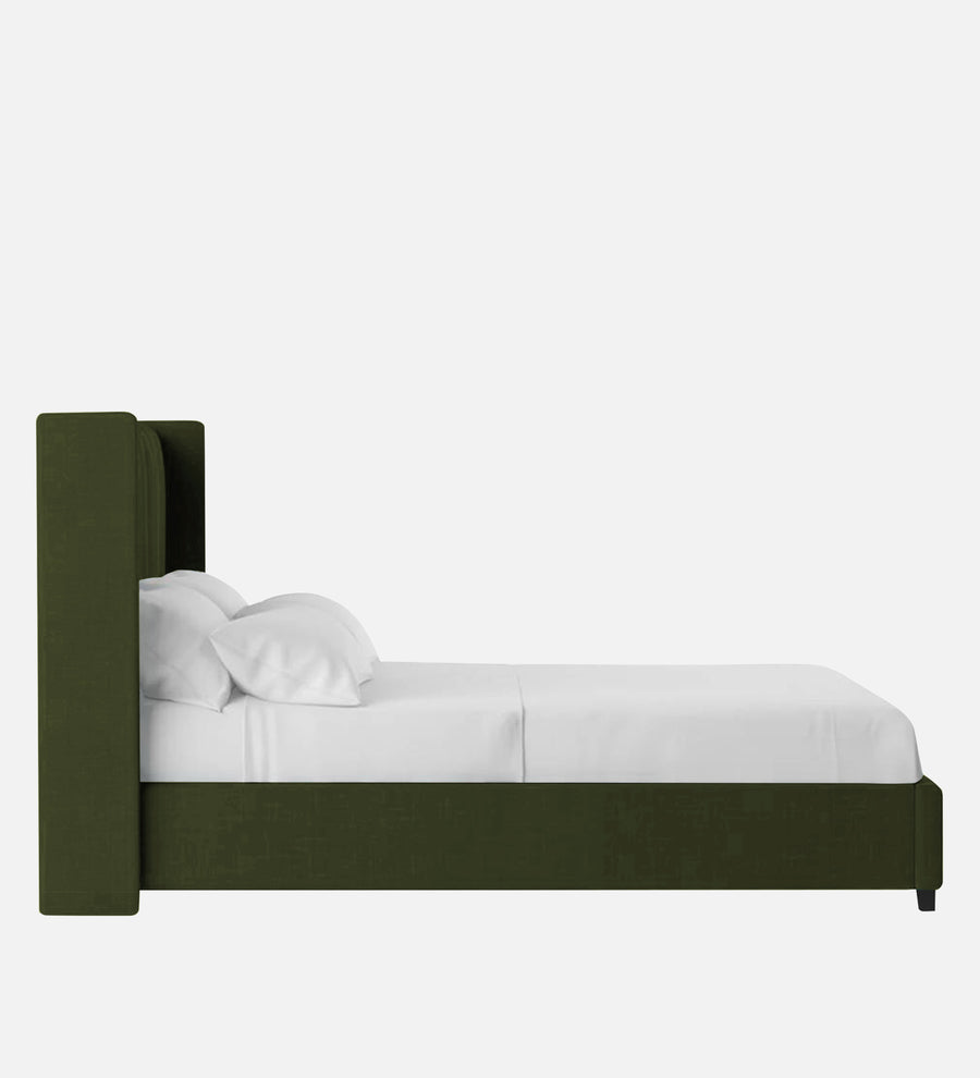 Colina Fabric Upholstered Queen Size Bed In Olive Green Colour With Box Storage - Febonic Living