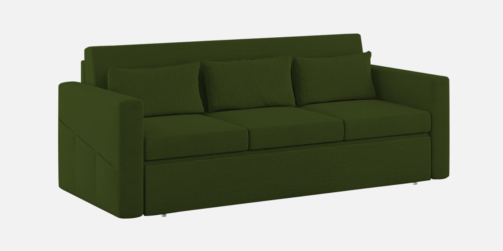 River Fabric 3 Seater Pull Out Sofa Cum Bed In Olive Green Colour