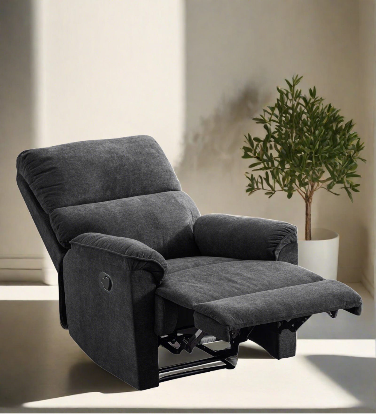 Abby Fabric Manual 1 Seater Recliner In Charcoal Grey Colour