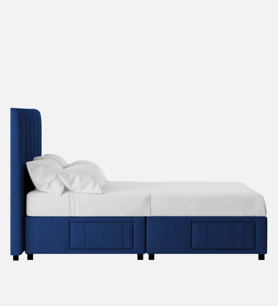 Nivi Fabric Upholstered Queen Size Bed In Royal Blue Colour With Drawer Storage - Febonic Living