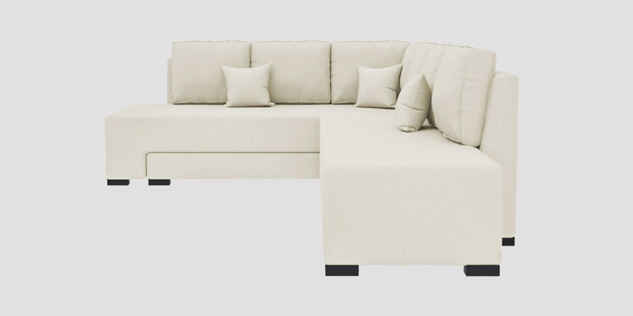 Corby Velvet Lhs 6 Seater Convertible Sofa Cum Bed In Warm White Colour - Febonic Living