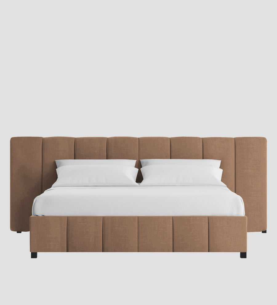 Nora Fabric Upholstered King Size Bed In Cosmic Beige Colour With Box Storage - Febonic Living