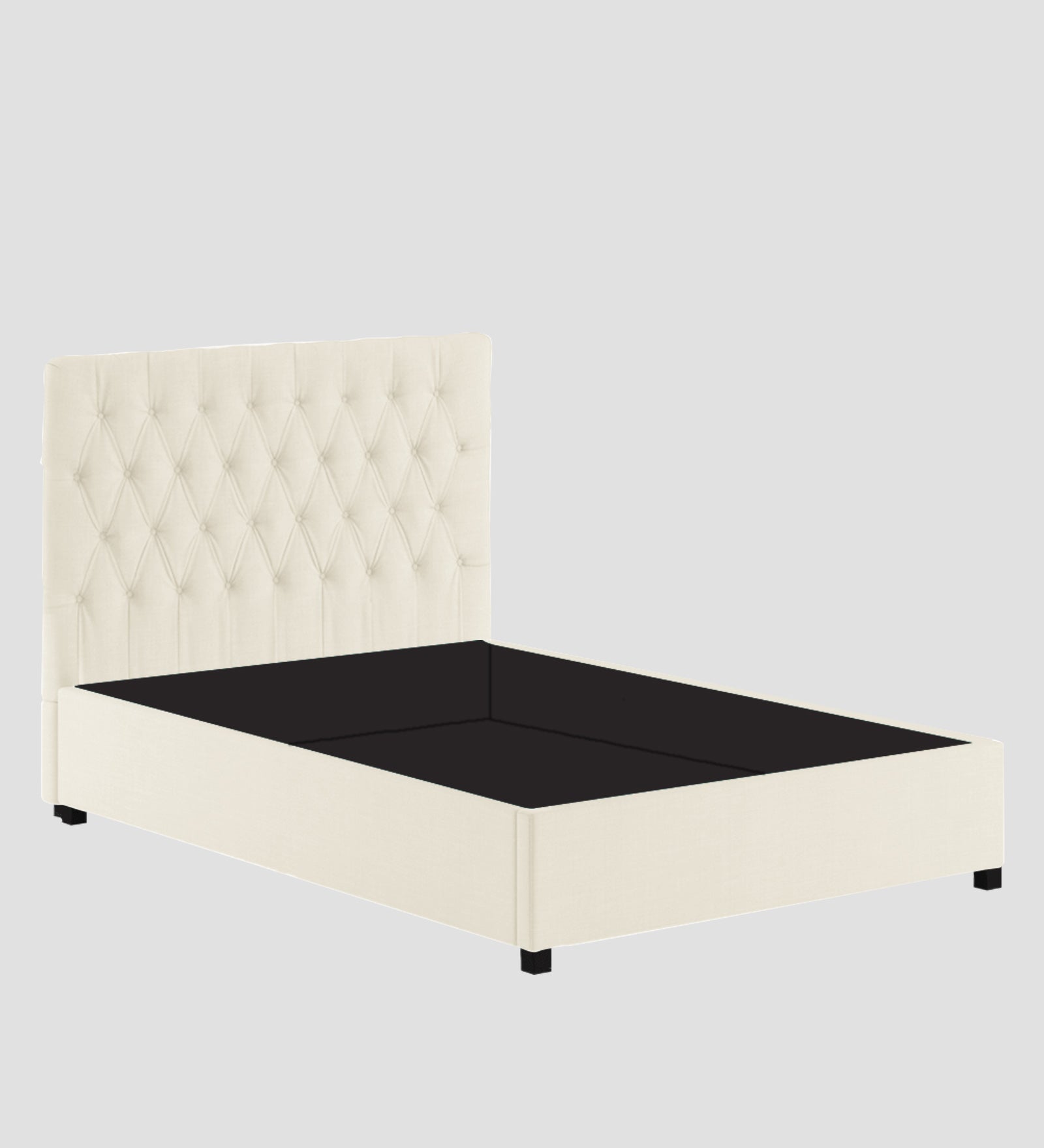 Isko Fabric King Size Bed In Ivory Cream Colour With Storage Box - Febonic Living