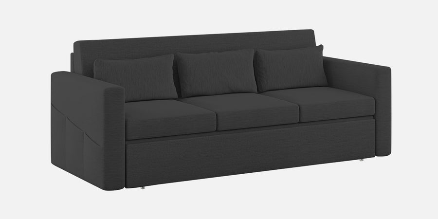 River Fabric 3 Seater Pull Out Sofa Cum Bed In Charcoal Grey Colour - Febonic Living