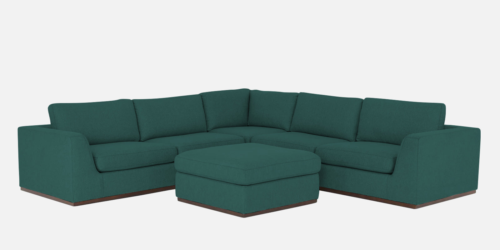 Freedom Velvet 6 Seater LHS Sectional Sofa In Pine Green Colour With Ottoman