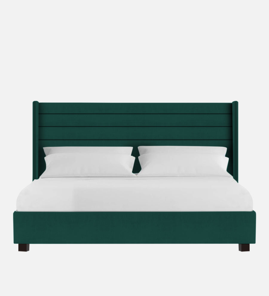 Caliya Velvet Upholstered Queen Size Bed In Forest Green Colour - Febonic Living
