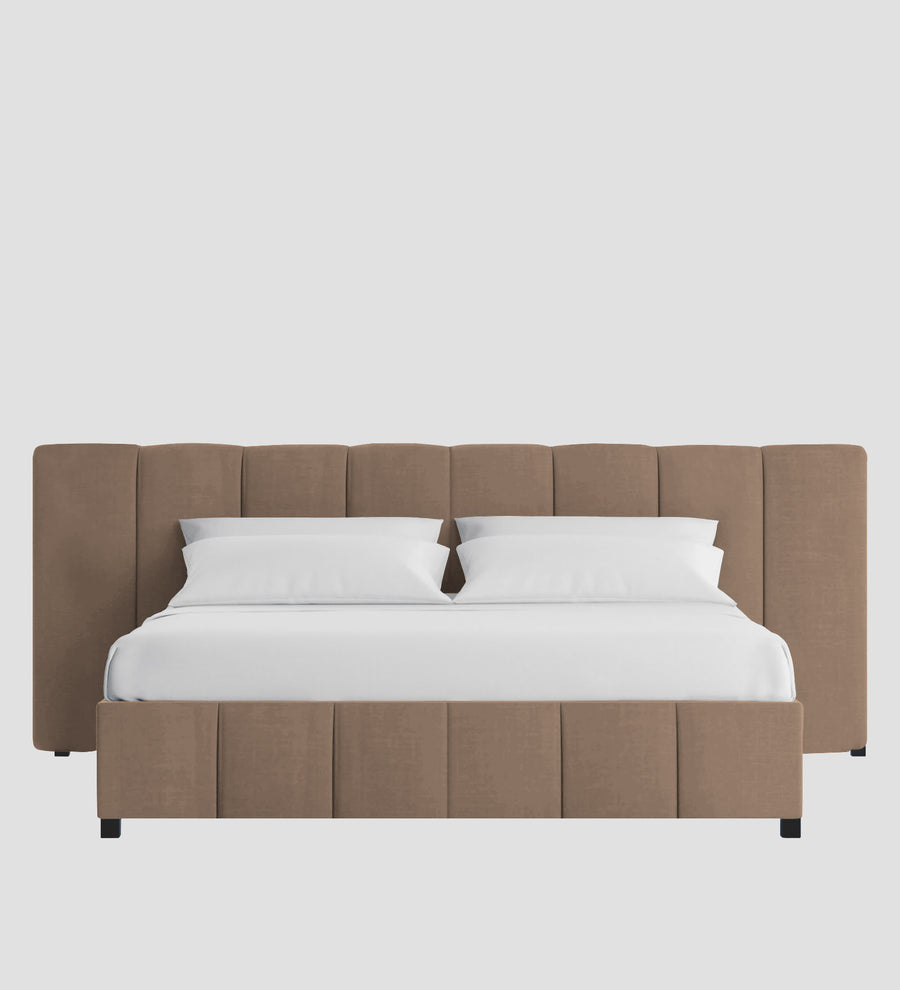 Nora Fabric Upholstered King Size Bed In Cookie Beige Colour With Box Storage - Febonic Living
