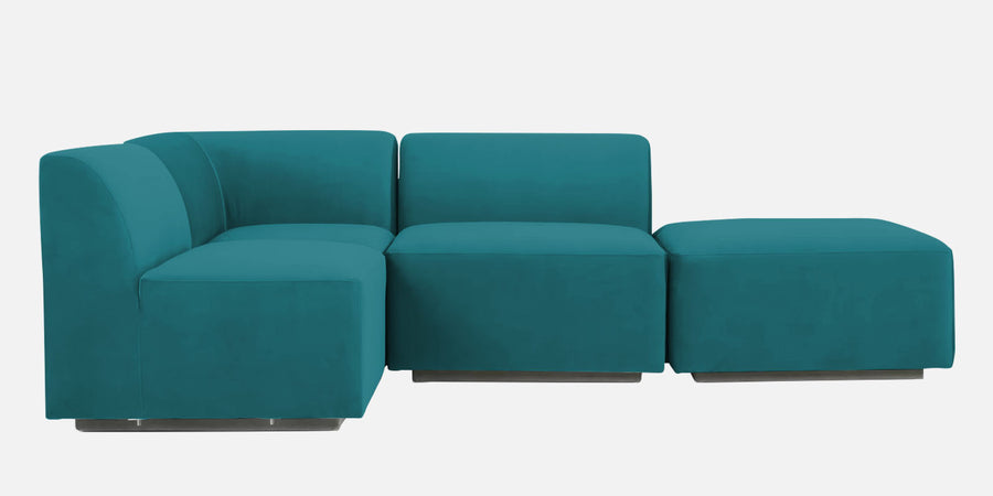 Bufa Velvet Rhs Sectional Sofa In Arabian Green Colour With Ottoman - Febonic Living