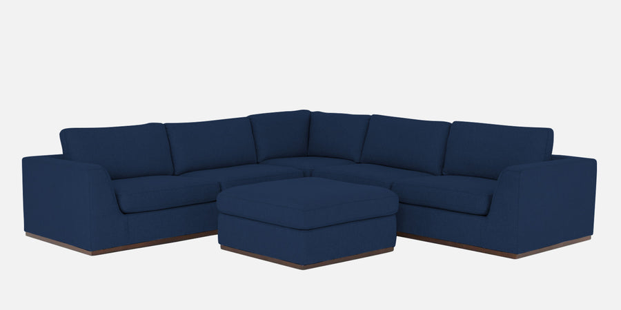 Freedom Velvet 6 Seater Lhs Corner Sofa In Imperial Blue Colour With Ottoman - Febonic Living