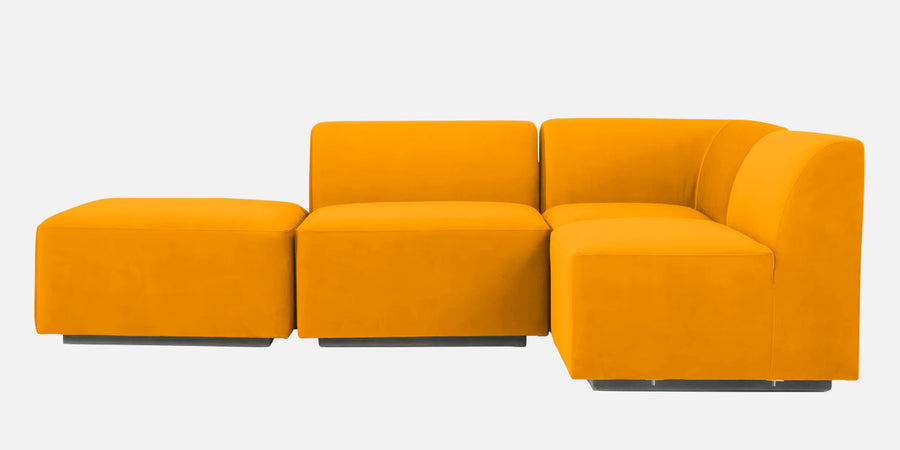 Bufa Velvet Lhs Sectional Sofa In Saffron Yellow Colour With Ottoman - Febonic Living