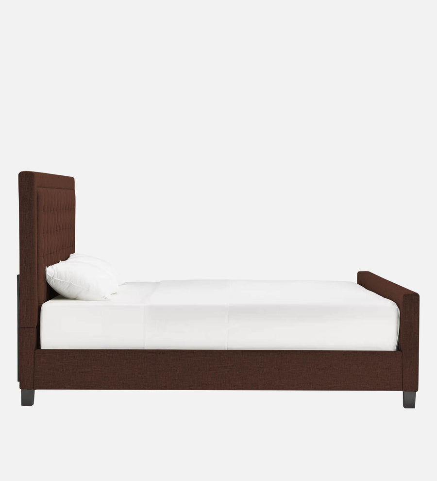 Kaster Fabric Upholstered Queen Size Bed In Coffee Brown Colour - Febonic Living