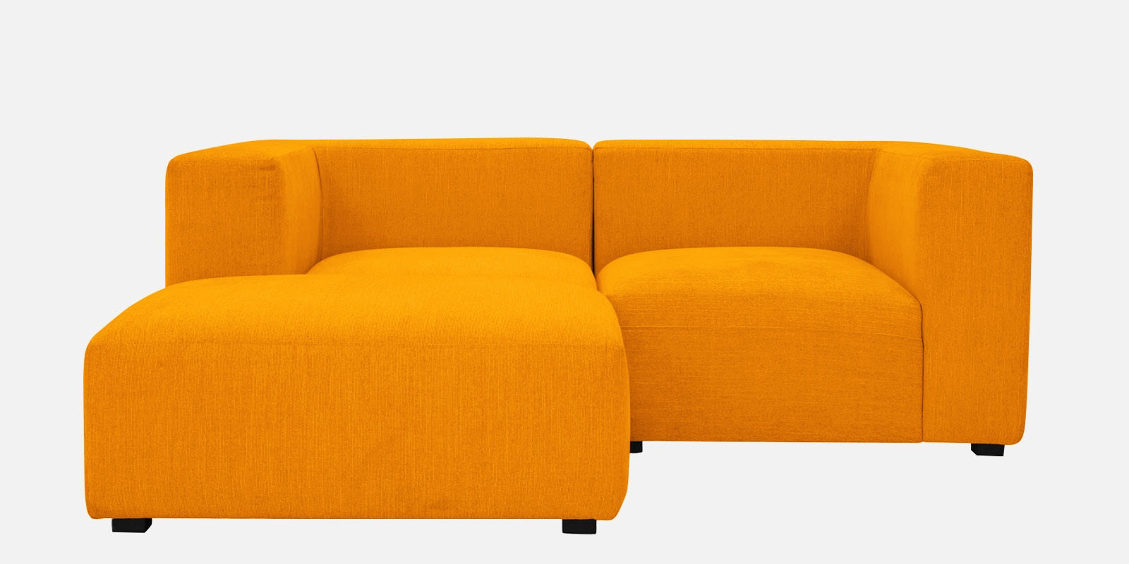 Dora Velvet RHS Sectional Sofa (2+Ottoman) In Saffron Yellow Colour