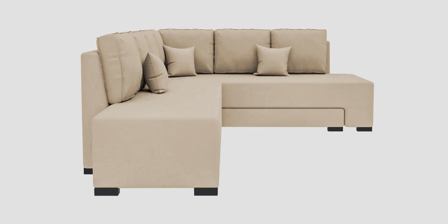 Corby Velvet Rhs 6 Seater Convertible Sofa Cum Bed In Cream Beige Colour - Febonic Living