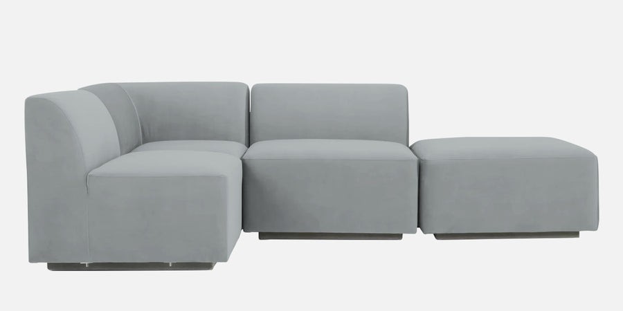 Bufa Velvet Rhs Sectional Sofa In Pearl Grey Colour With Ottoman - Febonic Living