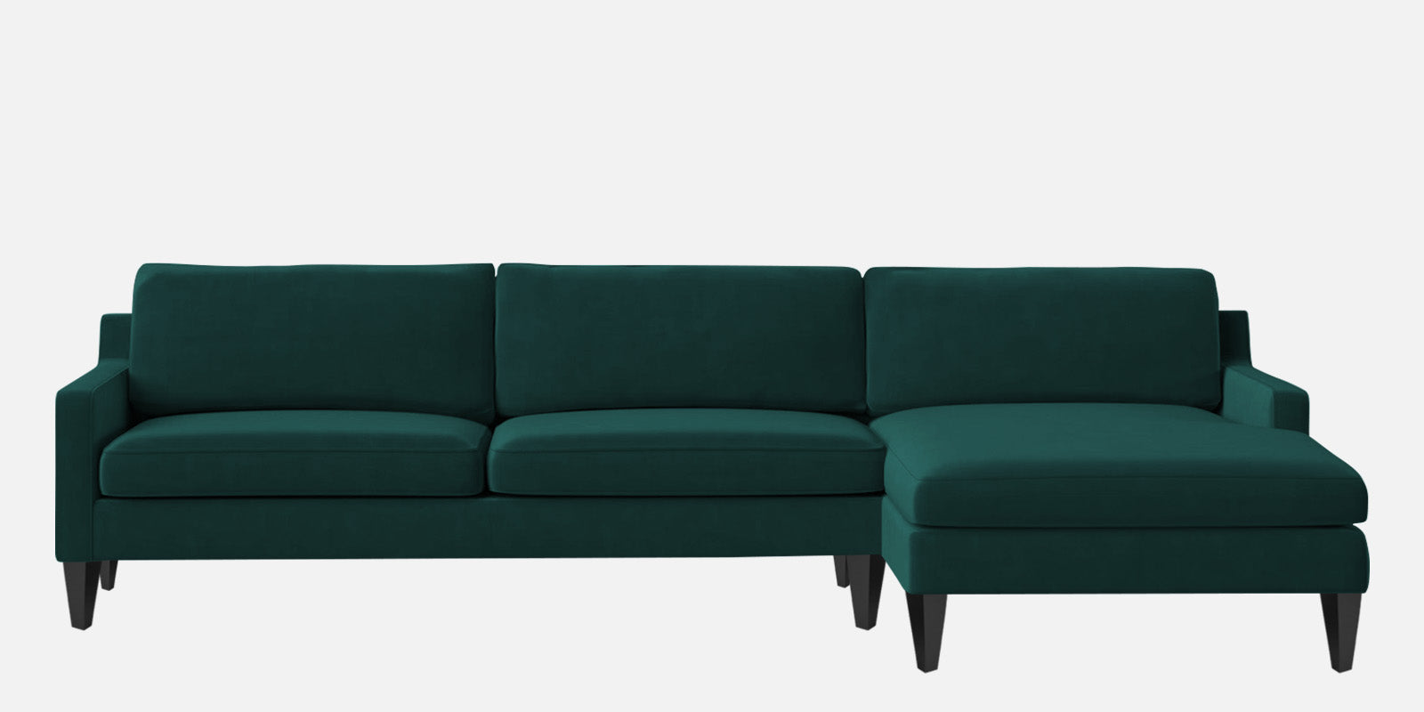 Jones Velvet LHS Sectional Sofa (3+Lounger) In Pine Green Colour