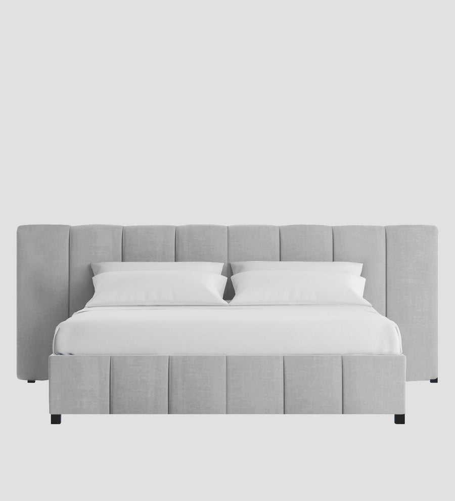 Nora Fabric Upholstered King Size Bed In Lit Grey Colour With Box Storage - Febonic Living