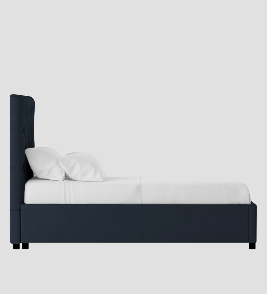 Isko Fabric Upholstered Single Size Bed In Denim Blue Colour With Box Storage - Febonic Living