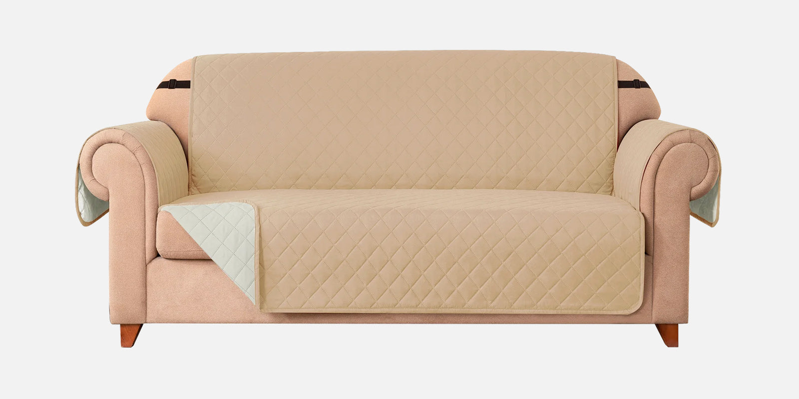 Bunny Velvet 3 Seater Quilted Sofa Cover in Winter Beige Colour - Febonic Living