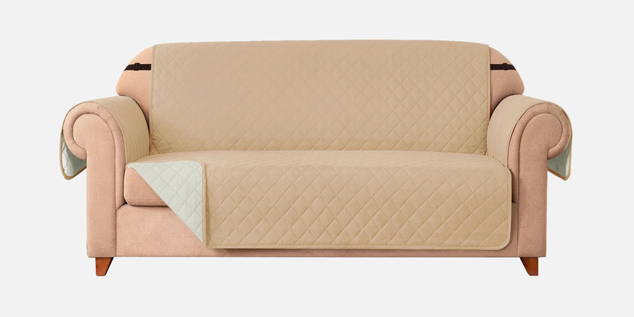 Bunny Velvet 3 Seater Quilted Sofa Cover In Winter Beige Colour - Febonic Living
