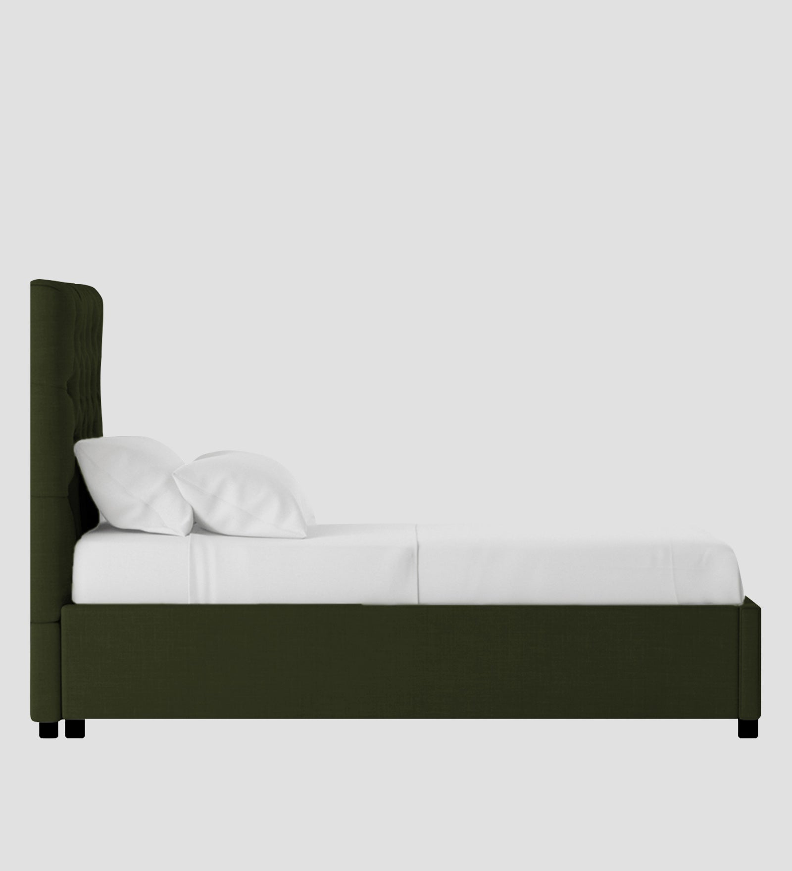 Isko Fabric Upholstered Single Bed in Olive Green Colour with Box Storage