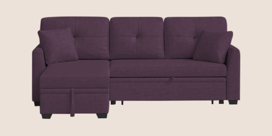 Jody Fabric 3 Seater Pull Out Sofa Cum Bed In Greek Purple Colour With Storage - Febonic Living