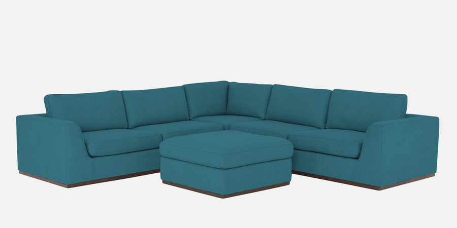 Freedom Velvet 6 Seater Lhs Corner Sofa In Aqua Blue Colour With Ottoman - Febonic Living