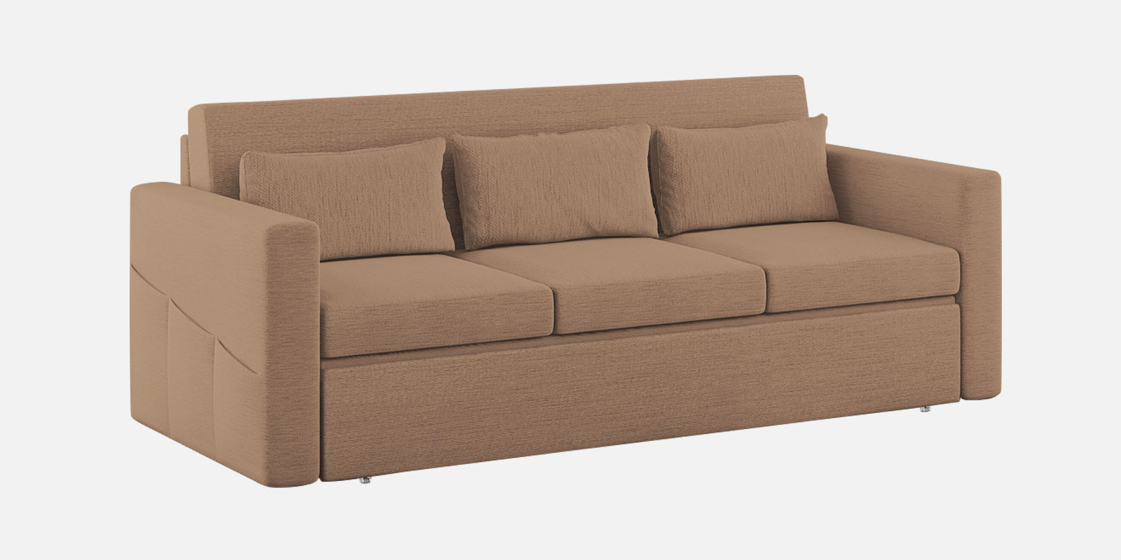 River Fabric 3 Seater Pull Out Sofa Cum Bed In Cookie Beige Colour