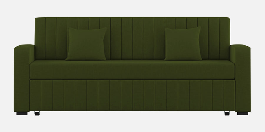 Calra Fabric 3 Seater Pull Out Sofa Cum Bed In Olive Green Colour With Storage - Febonic Living