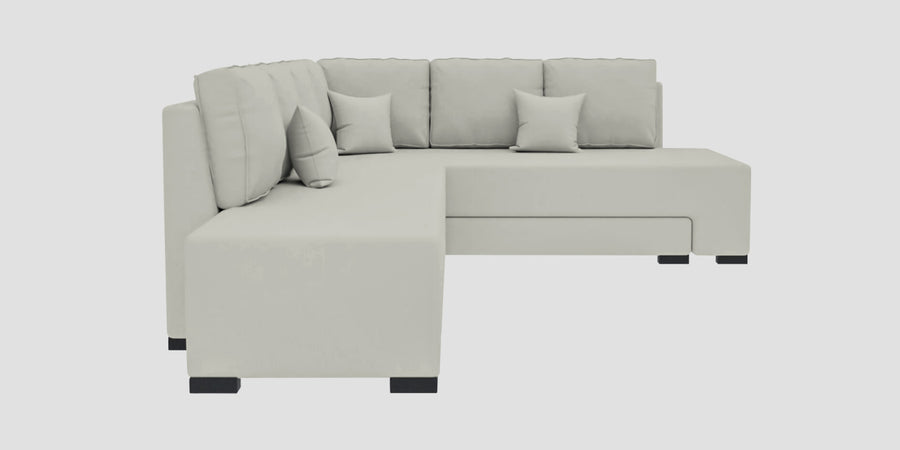 Corby Velvet Rhs 6 Seater Convertible Sofa Cum Bed In Bone Grey Colour - Febonic Living