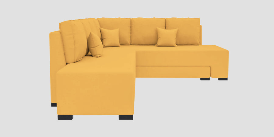 Corby Velvet Rhs 6 Seater Convertible Sofa Cum Bed In Turmeric Yellow Colour - Febonic Living